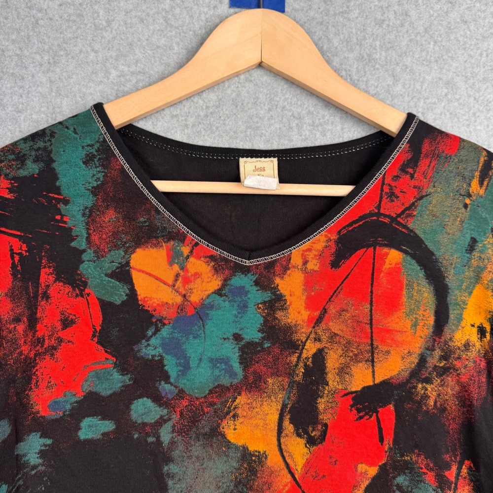 Jess & Jane Top Womens XL Black Red Abstract Art to Wear 3/4 Sleeve Artsy USA - Picture 4 of 8